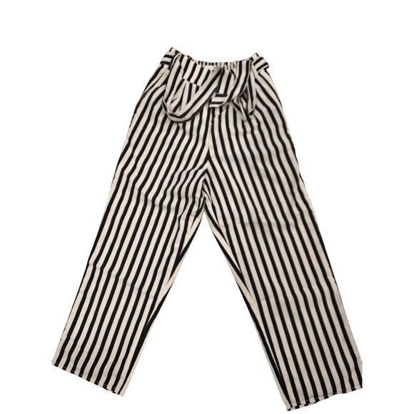 Amuse Society Pants - Amuse Society Striped High Waist Tie Front Pants Size Small Black Cream Cropped